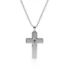 Collar con cruz de escritura transfronteriza nuevo para hombres y mujeres, colgante de acero inoxidable brillante, cadena para suéter versátil, joyería europea y americana