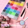 Novo produto mais vendido transfronteiriço: Caixa de decoração com 60 compartimentos para strass de resina para nail art de fundo plano, conjunto de strass redondo DIY em cor gelatina com base galvanizada