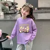 Nova Camiseta Infantil de Primavera e Outono, Blusa Básica Tendência de Manga Longa para Meninas no Outono, Top 100% Algodão para Meninas
