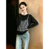 Chal Rayado Talla Extra Top Falso de Dos Piezas Otoño 2026 Nuevo Llegado Talla Extra MM Temperamento Camiseta Top que Reduce la Edad