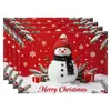Amazon Venda Quente Transfronteiriça Jogo Americano de Natal Boneco de Neve Árvore de Natal Estampa de Linho Decoração de Restaurante Ocidental Jogo Americano com Isolamento Térmico