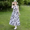 Novo Modelo 2026: Lindo Vestido de Praia da Ilha de Sanya, Vestido Regata sem Mangas, Vestido de Algodão e Seda Estilo Férias, Efeito Emagrecedor
