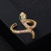 Moda Transfronteriza Europea y Americana Cobre Chapado en Oro Micro-incrustado Zirconia Anillo de Serpiente Hip-hop para Mujer Accesorios de Anillo Abierto Creativo Personalizado