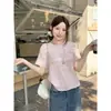 Camiseta de Manga Corta con Cuello Redondo y Volantes Estilo Dulce para Mujer 2026 Verano Nuevo Ajuste Delgado Borde Plisado Top Versátil 98240
