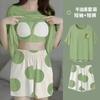 Pijama para Mujer Verano Manga Corta Shorts con Almohadilla en el Pecho Conjunto de Dos Piezas Casual y Cómodo Color Puro Ropa para el Hogar Que se Puede Usar en Casa