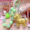 Producto Más Vendido en el Año del Caballo: Llavero de Oro Puro 999 con Cadena de Cuentas Corazón Rosa, Colgante de Bolsa de Dinero, Regalo de San Valentín al por Mayor