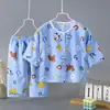 2026 Conjunto de Pijama de Algodão e Seda Infantil Verão Bebê Cardigã Fino Roupas de Casa Algodão Seda Roupas de Ar Condicionado