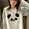 Camiseta de Manga Larga con Estampado de Dibujos Animados y Rayas de Diseño Contrastante para Mujer, Nueva Moda Versátil para Primavera y Otoño