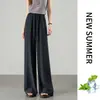 Pantalones de verano finos para mujer, de tiro alto, pierna recta, de Lyocell Tencel lino, resistentes a las arrugas, con una caída premium, estilo old money, pantalones de pierna ancha