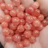 Cuentas con Patrón de Cristal de Fresa Imitación, Cuentas Redondas, Cuentas Sueltas, Cuentas de Dragón Tipo Hielo Rosa, Cuentas en Relieve, Accesorios para Pulseras, Cuentas de Jade Hechas a Mano