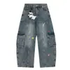 Jia Yi Ku Marca de Moda Otoño 2025 Retro Americano Bordado Lavado Ropa de Trabajo Jeans Unisex Pierna Ancha Curva Pantalones Largos