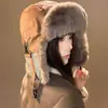 Gorra estilo Lei Feng para hombre y mujer, forrada de polar para invierno, engrosada, cálida, protectora de orejas para ciclismo, exterior a prueba de viento, esquí, gorra de aviador