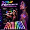 Uau, canetas de tinta fluorescente de 12 cores, canetas fluorescentes UV, canetas graffiti para arte corporal que revelam cor com luz negra, suprimentos de entretenimento para festas