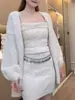 Conjunto de Vestido Camisola de Punto Elegante y Suave de Ajuste Delgado + Cárdigan Suelto Adelgazante para Mujer Otoño/Invierno 2026