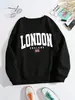 Moletom Feminino com Estampa da Bandeira de Londres Inglaterra Pulôver Macio Versátil Y2K Roupas Largas Outono