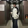 Sudadera cárdigan de color block a rayas estilo americano con cuello alto para hombre, marca de moda, chaqueta deportiva casual holgada para pareja para primavera y otoño
