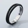 Moda Europea y Americana Transfronteriza Acero Inoxidable Nicho para Hombre Pulsera de Cuero Trenzado Envuelto en Cuerda de Cuero de Múltiples Capas de Dos Capas