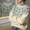 Suéter Fair Isle Vintage para Mujer en Otoño e Invierno, Casual y Sofisticado, Jersey Grueso Jacquard de Cuello Redondo, Suéter Tejido Grueso de Lana