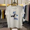 Camiseta de Manga Corta de Algodón Puro para Mujer, Nuevo Estilo de Verano, Moderna y Elegante, Estampado de Dachshund Blanco, Cuello Redondo, Talla Grande, Top que Cubre el Cuerpo