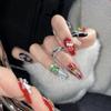 Unhas usadas na mão Papai Noel outono e inverno brilho estelar presente de Natal unha postiça removível patch de manicure