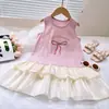 Vestido regata com laço novo de verão 2025 para crianças vestido de verão infantil estilo western vestido de tule com cauda para meninas