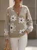 Cárdigan de Punto con Estampado Floral Transfronterizo Europeo y Americano Amazon Otoño 2026 Sitio Independiente Abrigo Suéter Jacquard de Cuello en V