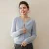 Cárdigan de Punto Retro Retorcido Corto 100% Cachemira Pura con Cuello Redondo para Mujer, Chaqueta Suéter