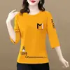Comercio exterior transfronterizo ropa de maternidad, camiseta para mujeres de mediana edad y mayores, camiseta básica versátil de cuello redondo, camiseta de manga tres cuartos talla grande