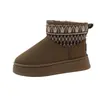Botas de Nieve de Suela Gruesa para Mujer 2025 Nuevas Botas de Nieve Cortas Estilo Étnico de Invierno Zapatos Exteriores de Algodón Forrados de Lana y Engrosados para Mujer