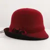 100% lujoso sombrero de cubo cálido de mezcla de lana para otoño e invierno con ala enrollada, sombrero casual de equitación que adelgaza el rostro, sombrero de cubo, sombrero de pescador para mujer