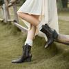 Comércio exterior transfronteiriço Retro Pontudo Grosso Botas curtas Botas femininas ocidentais Outono e inverno 2024 Novas botas femininas Botas simples da moda marrom