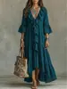 Otoño 2026 Nuevo Vestido Vintage Casual de Cuello V de Tres Cuartos con Mangas de Campana y Volantes Transfronterizo Europeo y Americano Amazon