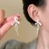 Pendientes de Perla con Tachuelas de Diamante y Lazo de Aguja de Plata S925 para Mujer, Pendientes de Lujo Ligero de Gama Alta, Pendientes de Zirconia con Borla Larga, Modernos