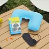 Almofada Inflável em Forma de U com Flocagem de PVC Almofada em Forma de U Viagem ao Ar Livre Viagem Kit de Três Peças Acampamento Máscara para os Olhos Tampões de Ouvido