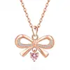 Nuevo Collar de Corazón con Lazo para Mujer Cadena para Clavícula Elegante Lujo Ligero Nicho Gama Alta Simple Versátil Diseño de Moda