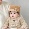 Chapéu de Bebê Ajustável Desenho Urso Bonito Boné de Baseball para Meninos e Meninas Chapéu à Prova de Vento Quente de Proteção Solar para Primavera e Outono