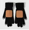 Guantes antideslizantes con etiqueta de cuero, lana tejida de color sólido, para pantalla táctil, cálidos, con rayas verticales, guantes de invierno de alta gama para hombres y mujeres, al por mayor