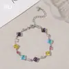 Pulsera nueva de zircón cuadrado, estilo palacio de lujo ligero, sensación de alta gama, joyería versátil de acero inoxidable colorida, estilo europeo y americano