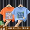 Camiseta moderna de manga corta estampada para niños pequeños, holgada y versátil, top de algodón puro con cuello redondo y diseño de dibujos animados estilo coreano