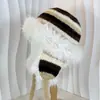 Nuevo Sombrero de Punto de Pelo de Conejo a Juego Otoño e Invierno para Mujer Protección para las Orejas con Cordones Engrosado Sombrero Lei Feng Cálido Sombrero de Punto