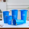 Cubo Azul para Arreglos Florales Secos y Frescos, Jarrón de Hierro Alto Grande con Mango de Madera, Cubo de Flores Profundo de Pie