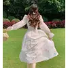 Primavera e Verão novo estilo bonito manga comprida chiffon vestido fada Super fada Mori estilo suave chá break francês primeiro amor vestido