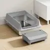 Cerca Elevada, Caixa de Areia para Gatos Toda em Aço Inoxidável, Extra Grande, Anti-Salpicos, Semifechada, Banheiro para Gatos Estilo Aberto, à Prova de Vazamentos