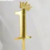 10 Piezas de Decoración para Pastel de Cumpleaños Corona Dorada con Brillo Inserto Digital de Acrílico para Pastel Decoración para Postre de Repostería