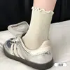 Meias Femininas Zhuji Feitas de Liocel e Seda de Amora, Meias Respiráveis de Malha Meia-Perna, Estilo Fino de Verão, Meias Elásticas com Renda e Babados