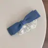 Nuevo Pasador de Pelo Azul Denim con Lazo Chica Dulce Pinza para Flequillo Pinza para Bordes de Cabello Roto Pinza de Pato con Cinta