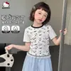 Camiseta de Verão para Meninas 2026 Novo Estilo Color Blocking Borda Franzida Verão Gola Redonda Pulôver Desenho Animado Tendência Top Camiseta