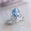 Transmisión en vivo principal Gota de agua de princesa 7x9mm 2 Quilates piedra principal anillo dedo índice cobre bañado en plata índice suizo azul marino venta al por mayor