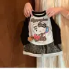 Conjunto Elegante de Otoño para Niña 2026, Conjunto de Dos Piezas de Moda para Bebé Niña con Top de Manga Larga Color Block y Pantalones de Pierna Ancha con Estampado de Leopardo, para Primavera y Otoño