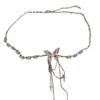 Cadena de Cintura Metálica con Mariposa Incrustada de Pedrería Europea y Americana Moda para Mujer Versátil Decoración para Vestido Traje Camisa Cinturón JK